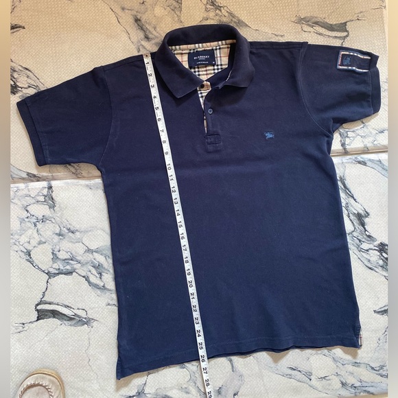 Mens BURBERRY Upscale Polo🐴Navy/ Nova Check Details & sleeve LOGO🔥20.5”p-p-MED - Picture 11 of 16
